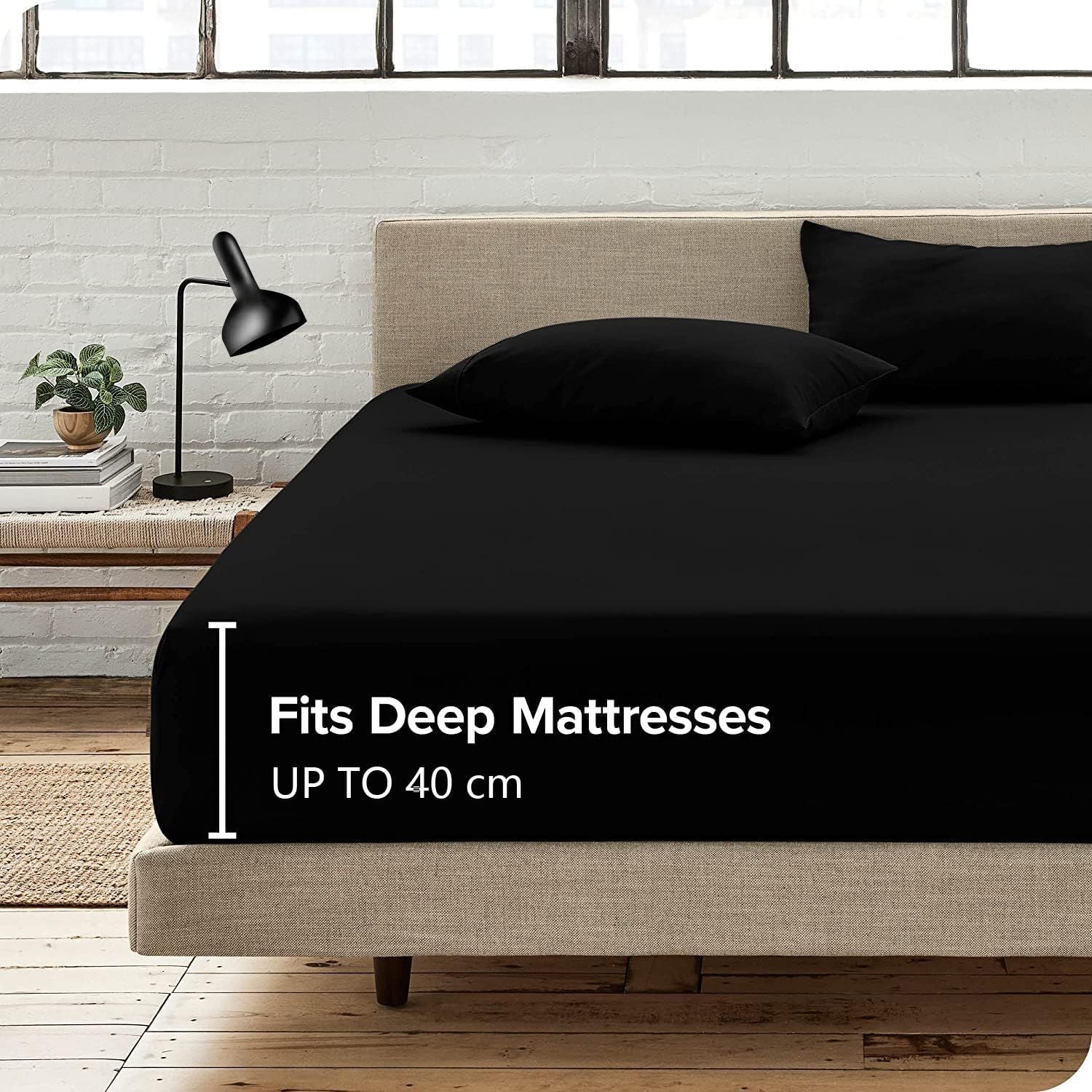 3 Piece Fitted Sheet Set- Fitted Sheet & Pillowcases -Breathable Bedding - Wrinkle, Fade, Stain Resistant- 40cm Deep Pocket Fitted Bed Sheet Set(Black,King)