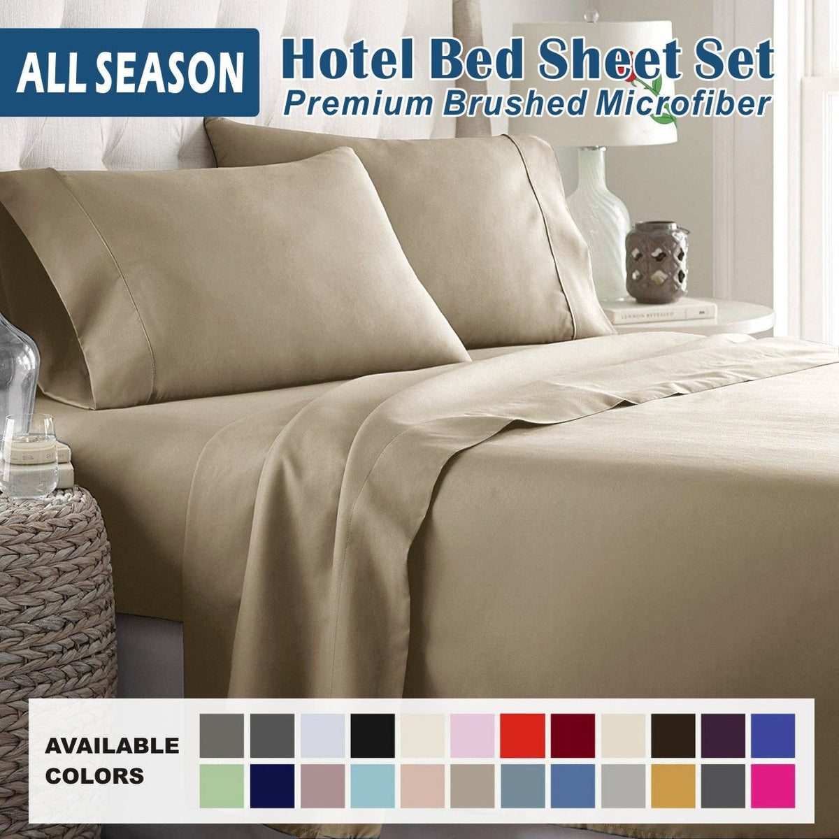 4 Piece Bed Sheet Set- Bedding Sheets & Pillowcases -Breathable Bedding - Wrinkle, Fade, Stain Resistant-Deep Pocket Flat Fitted Bed Sheet Set(Cream White,King)