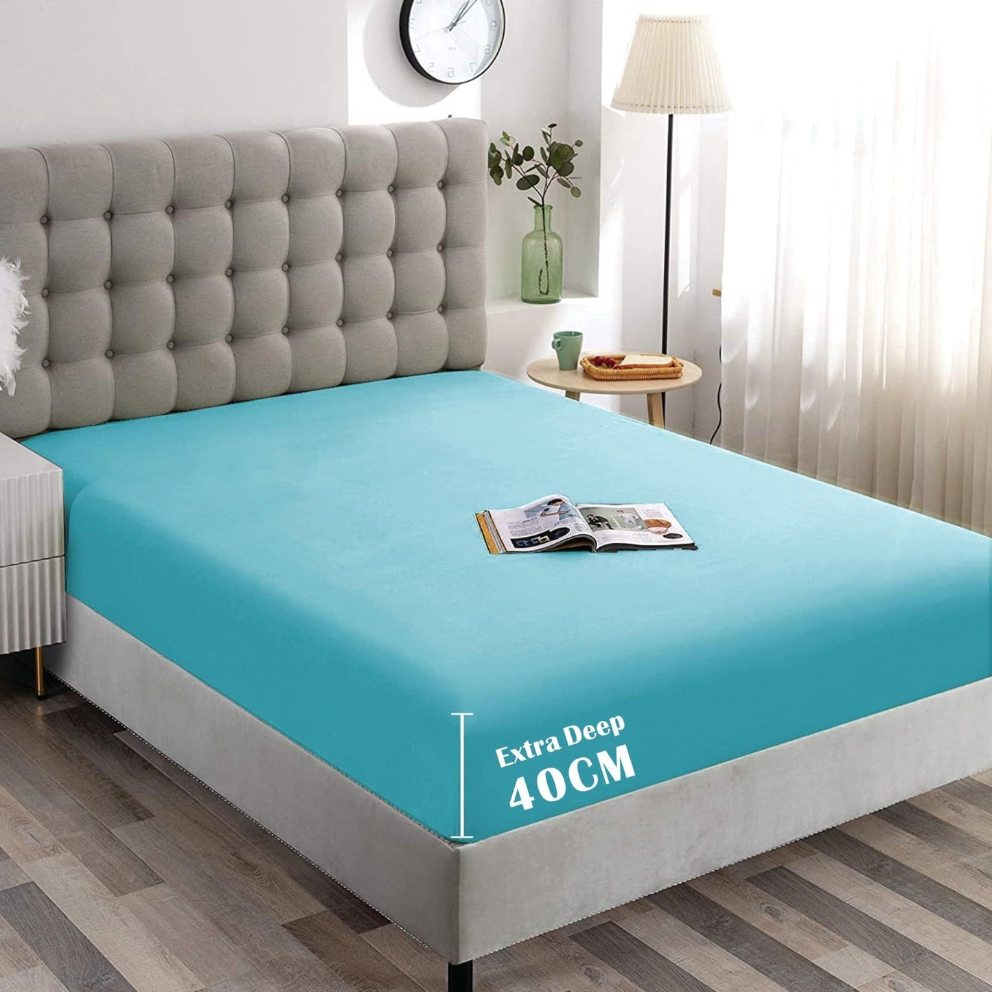 Hotel Quality Fitted Sheet - 1 Piece Fitted Sheet  -Breathable Bedding - Wrinkle, Fade, Stain Resistant- 16inch/40cm Deep Pocket Fitted Bed Sheet-Wrinkle and Fade Resistant,(Ice blue,King)