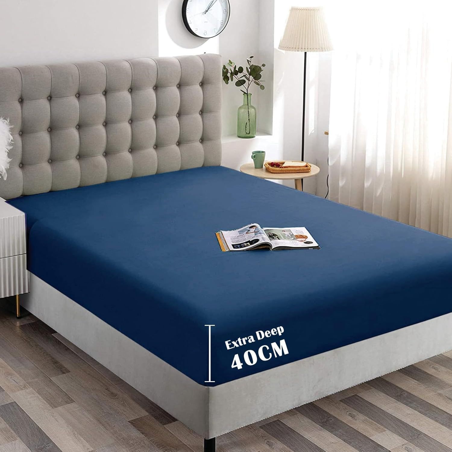 Hotel Quality Fitted Sheet - 1 Piece Fitted Sheet  -Breathable Bedding - Wrinkle, Fade, Stain Resistant- 16inch/40cm Deep Pocket Fitted Bed Sheet-Wrinkle and Fade Resistant,(Navy,King)