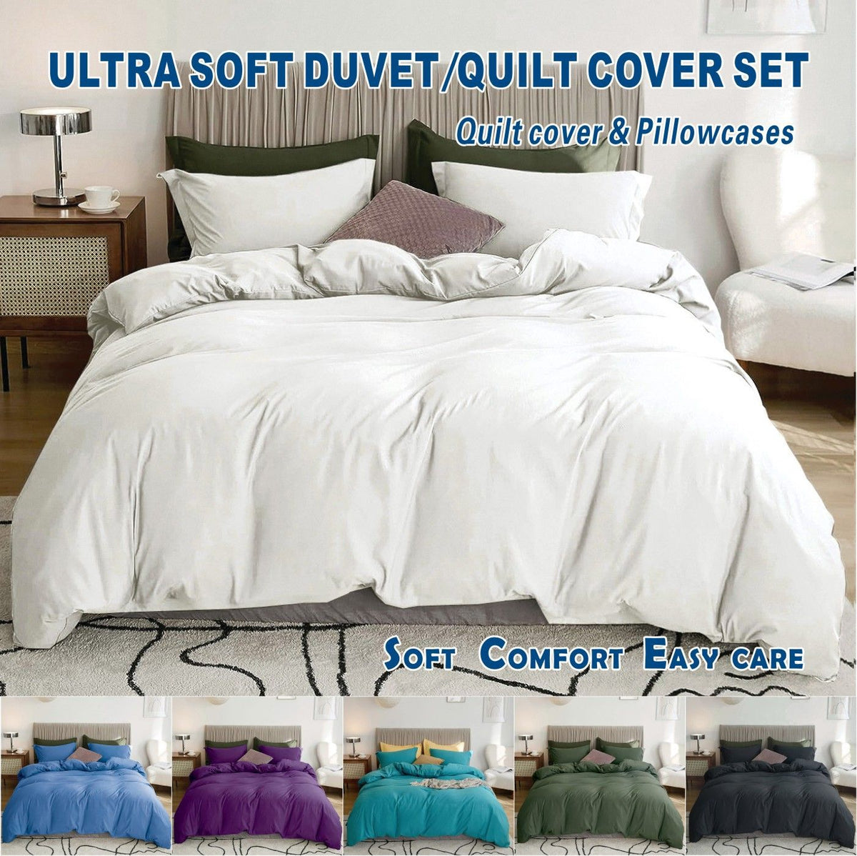 2 Piece Hotel Soft Microfiber Quilt Cover Set-2000TC Duvet/Donna Cover Set & Pillowcases -1 Quilt Cover Zipper Closure & 1 x Pillowcases-Breathable Bedding - Wrinkle, Fade, Stain Resistant(Raw white,King Single)