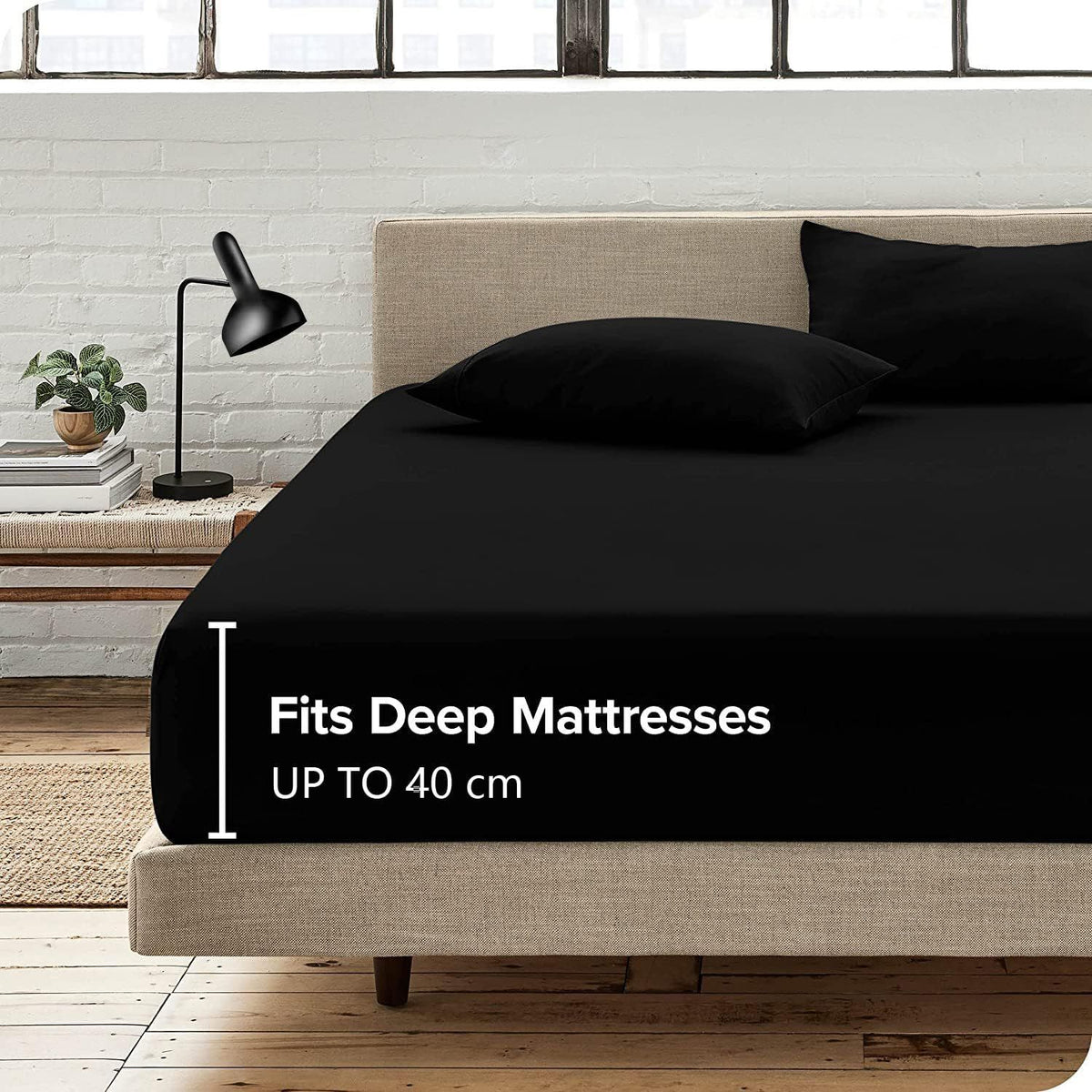 2 Piece Fitted Sheet Set- Fitted Sheet & Pillowcases -Breathable Bedding - Wrinkle, Fade, Stain Resistant- 40cm Deep Pocket Fitted Bed Sheet Set(Black,King Single)