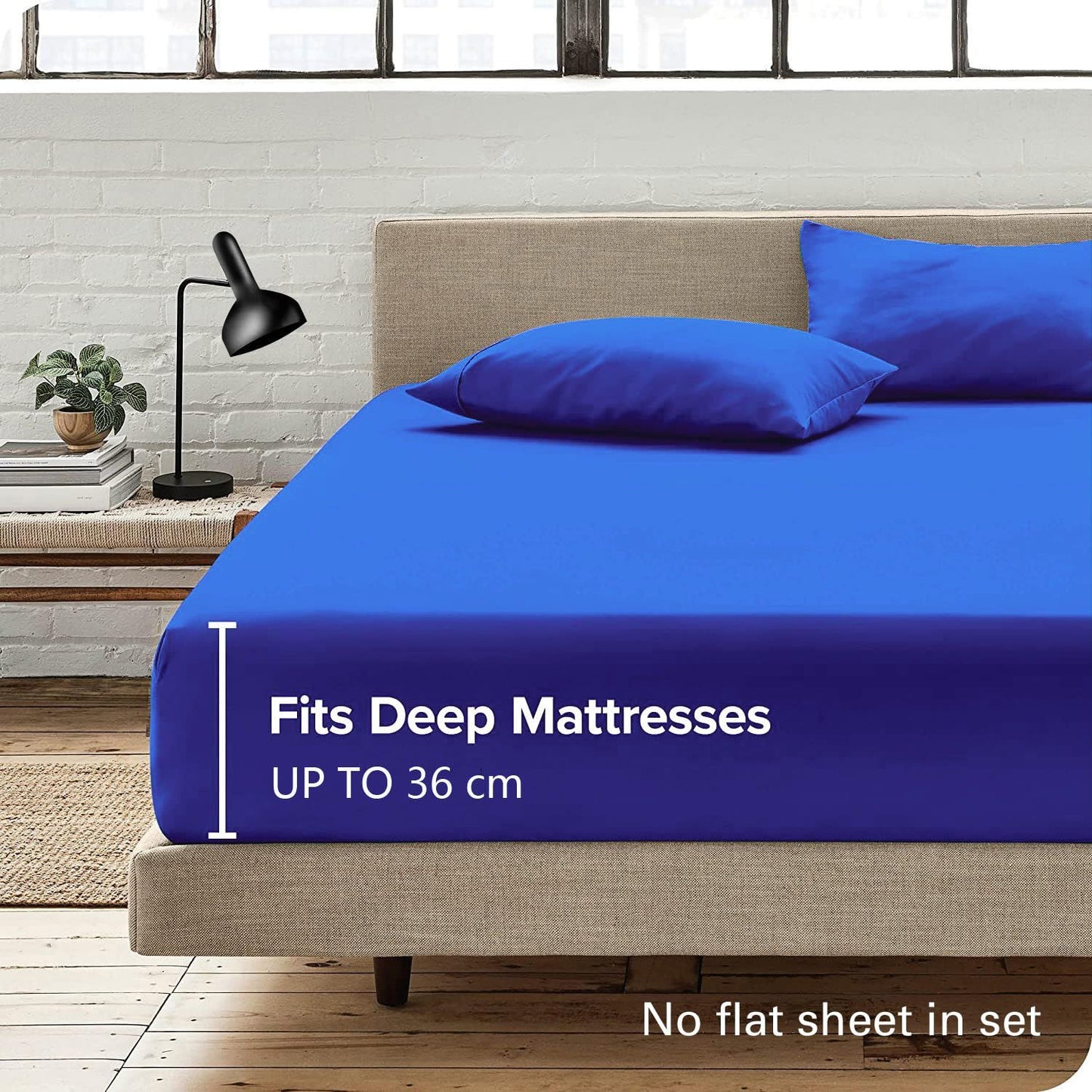 2 Piece Fitted Sheet Set- Fitted Sheet & Pillowcases -Breathable Bedding - Wrinkle, Fade, Stain Resistant- 40cm Deep Pocket Fitted Bed Sheet Set(Royal blue,King Single)