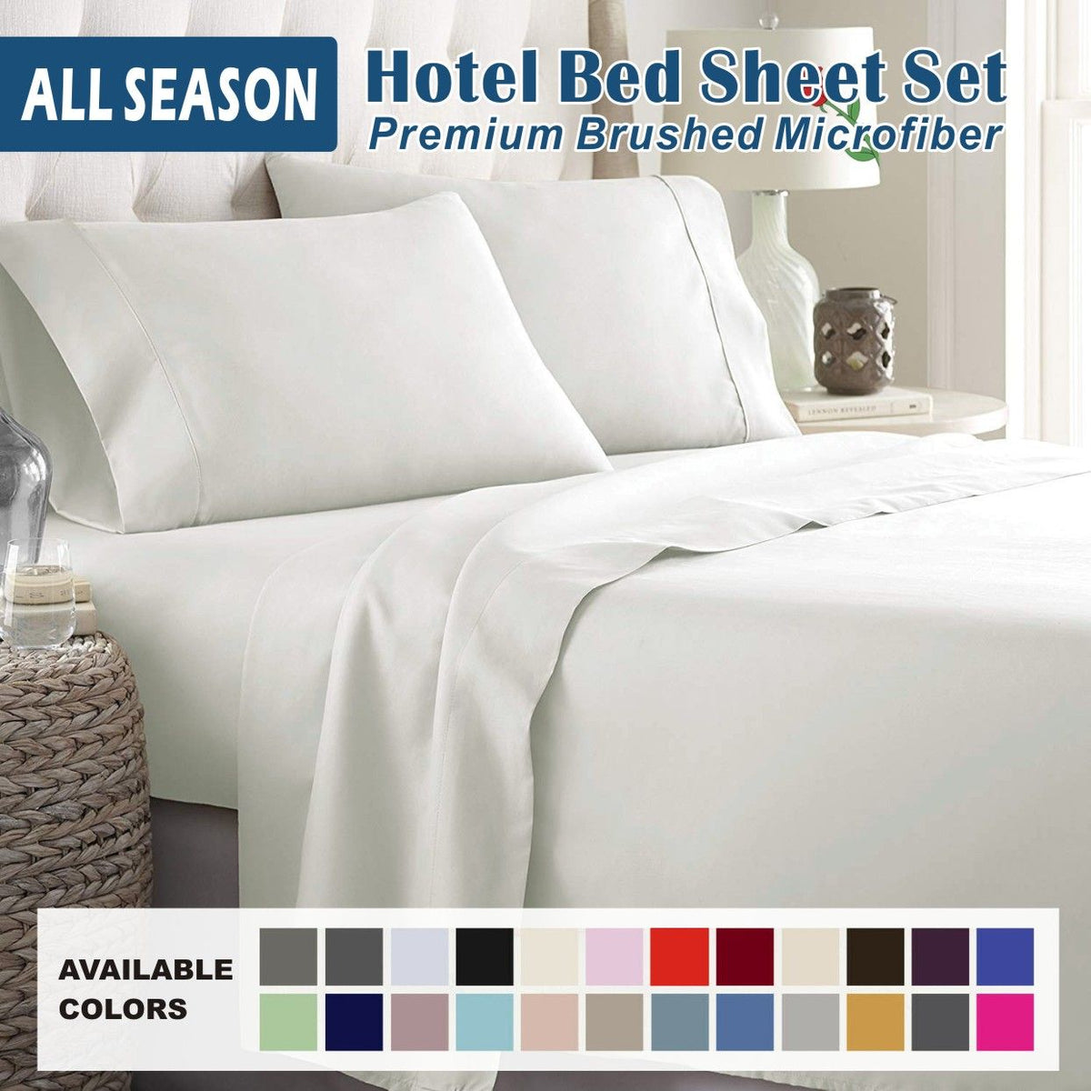 3 Piece Bed Sheet Set- Bedding Sheets & Pillowcases -Breathable Bedding - Wrinkle, Fade, Stain Resistant-Deep Pocket Flat Fitted Bed Sheet Set(Raw white,King Single)