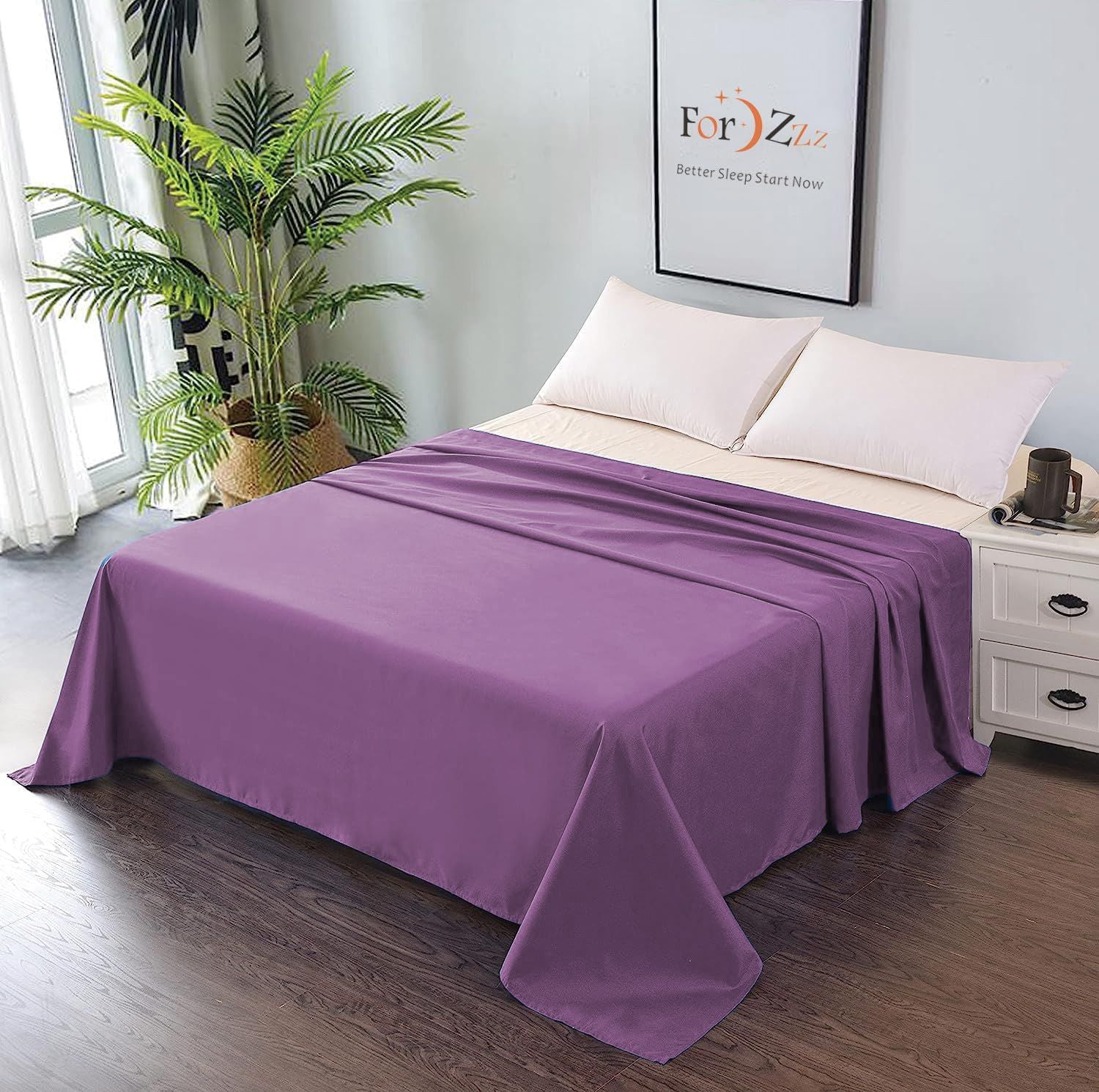 Elegant Comfort Premium Hotel Quality 1-Piece King Single Flat Sheet, Luxury and Softest 2000 Thread Count Bedding Flat Sheet(King Single,Purple)
