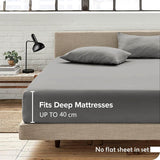 3 Piece Fitted Sheet Set- Fitted Sheet & Pillowcases -Breathable Bedding - Wrinkle, Fade, Stain Resistant- 40cm Deep Pocket Fitted Bed Sheet Set(Grey,Queen)