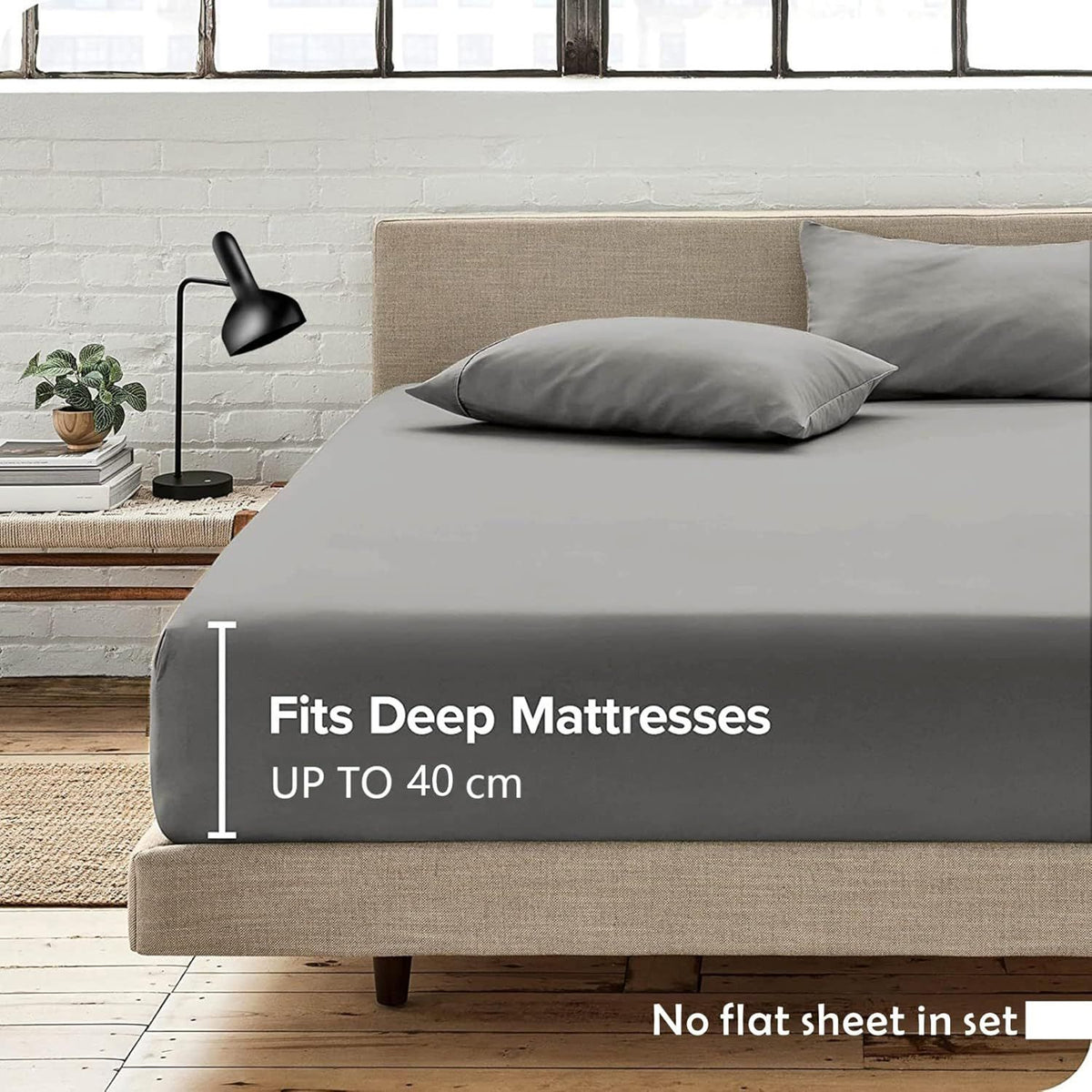 3 Piece Fitted Sheet Set- Fitted Sheet & Pillowcases -Breathable Bedding - Wrinkle, Fade, Stain Resistant- 40cm Deep Pocket Fitted Bed Sheet Set(Grey,Queen)