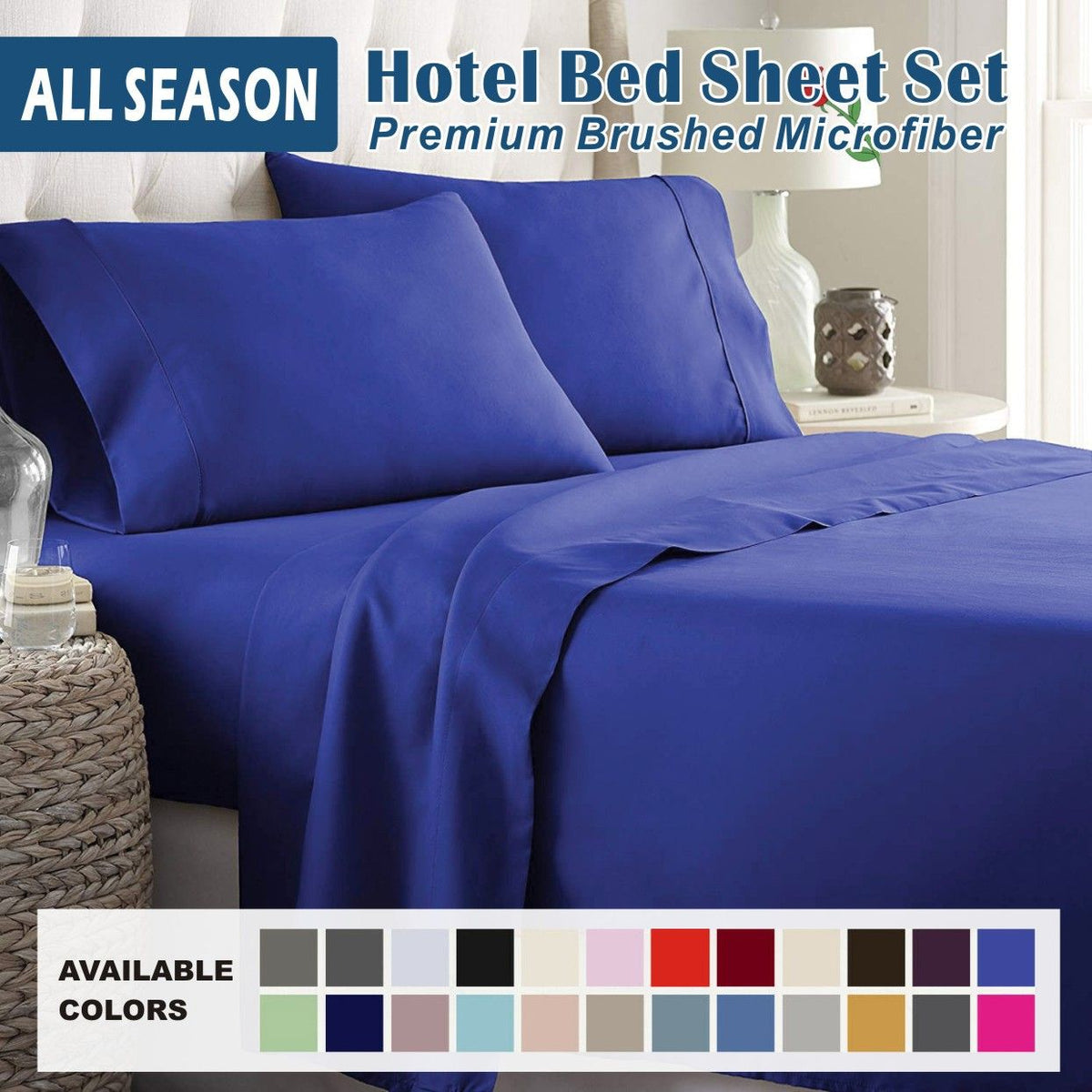 4 Piece Bed Sheet Set- Bedding Sheets & Pillowcases -Breathable Bedding - Wrinkle, Fade, Stain Resistant-Deep Pocket Flat Fitted Bed Sheet Set(Royal blue,Queen)