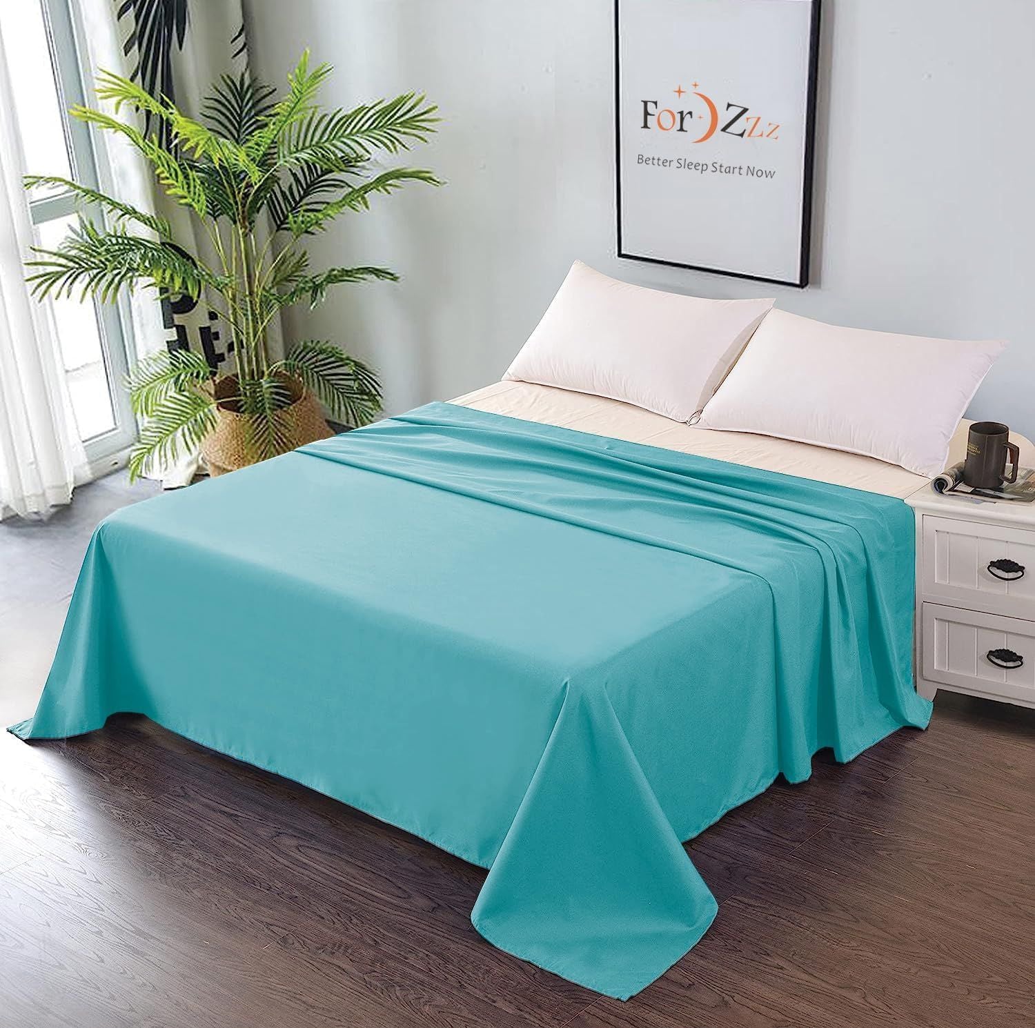 Elegant Comfort Premium Hotel Quality 1-Piece Queen Flat Sheet, Luxury and Softest 2000 Thread Count Bedding Flat Sheet(Queen,Ice blue)