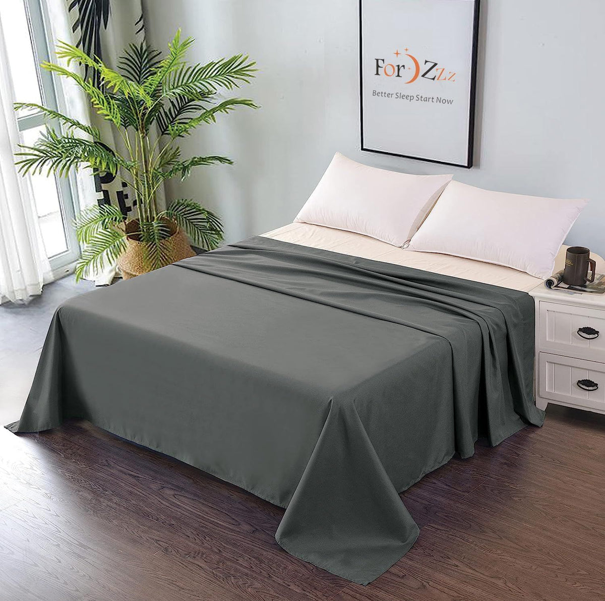 Elegant Comfort Premium Hotel Quality 1-Piece Queen Flat Sheet, Luxury and Softest 2000 Thread Count Bedding Flat Sheet(Queen,Dark gray)