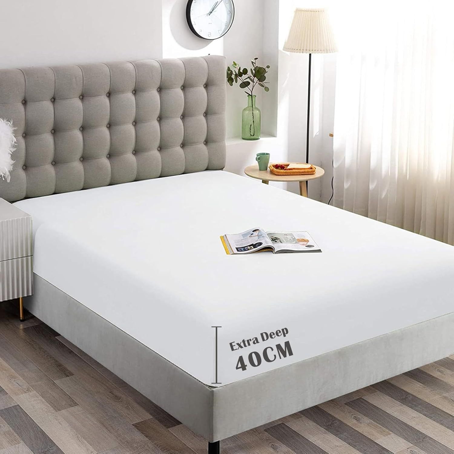 Hotel Quality Fitted Sheet - 1 Piece Fitted Sheet  -Breathable Bedding - Wrinkle, Fade, Stain Resistant- 16inch/40cm Deep Pocket Fitted Bed Sheet-Wrinkle and Fade Resistant,(White,Queen)