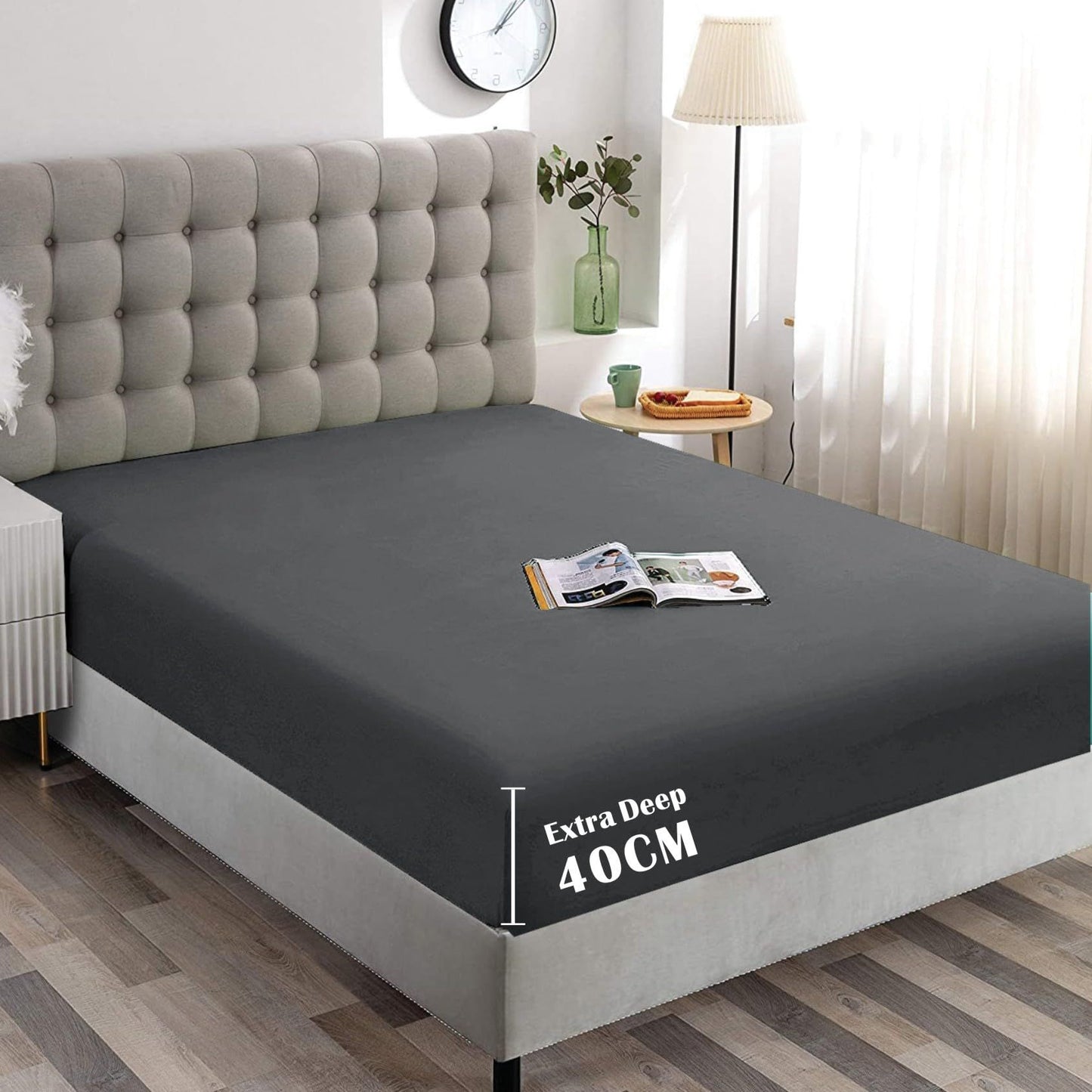 Hotel Quality Fitted Sheet - 1 Piece Fitted Sheet  -Breathable Bedding - Wrinkle, Fade, Stain Resistant- 16inch/40cm Deep Pocket Fitted Bed Sheet-Wrinkle and Fade Resistant,(Dark gray,Queen)
