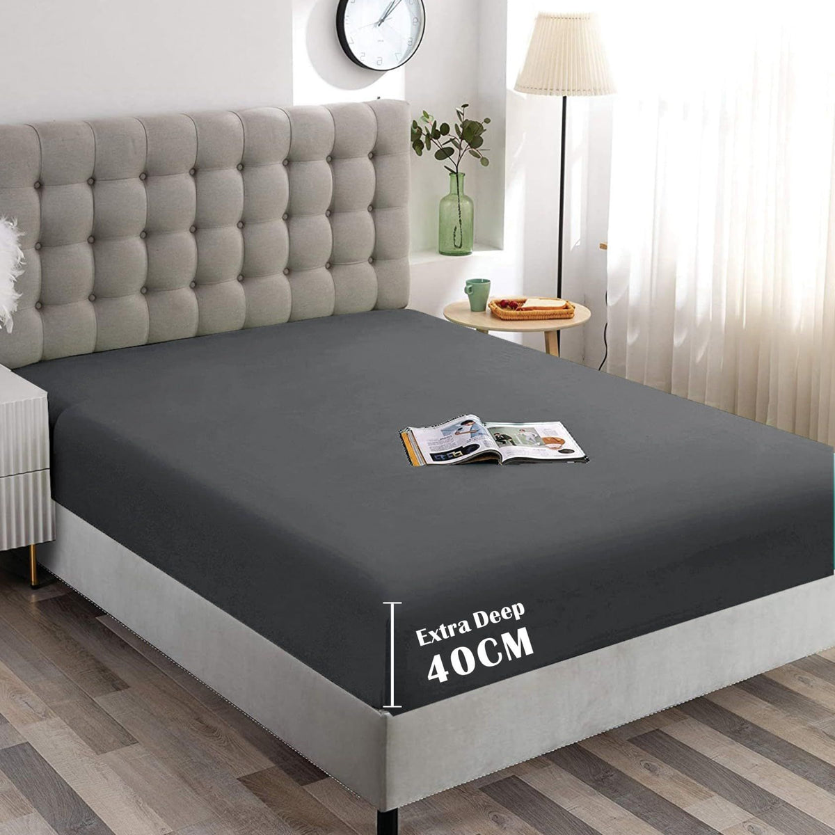 Hotel Quality Fitted Sheet - 1 Piece Fitted Sheet  -Breathable Bedding - Wrinkle, Fade, Stain Resistant- 16inch/40cm Deep Pocket Fitted Bed Sheet-Wrinkle and Fade Resistant,(Dark gray,Queen)