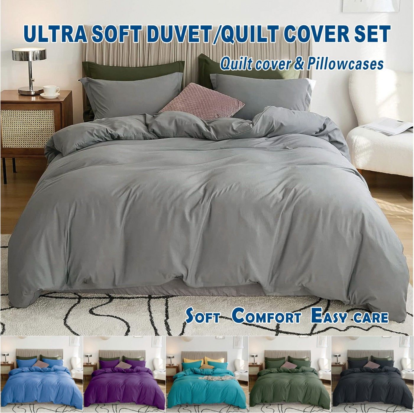 2 Piece Hotel Soft Microfiber Quilt Cover Set-2000TC Duvet/Donna Cover Set & Pillowcases -1 Quilt Cover Zipper Closure & 1 x Pillowcases-Breathable Bedding - Wrinkle, Fade, Stain Resistant(Grey,Single)