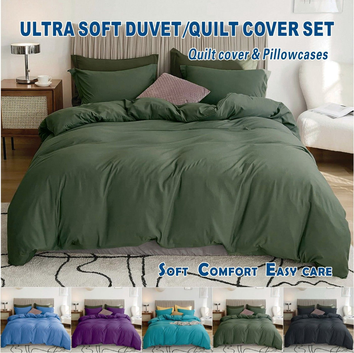 2 Piece Hotel Soft Microfiber Quilt Cover Set-2000TC Duvet/Donna Cover Set & Pillowcases -1 Quilt Cover Zipper Closure & 1 x Pillowcases-Breathable Bedding - Wrinkle, Fade, Stain Resistant(Olive green,Single)