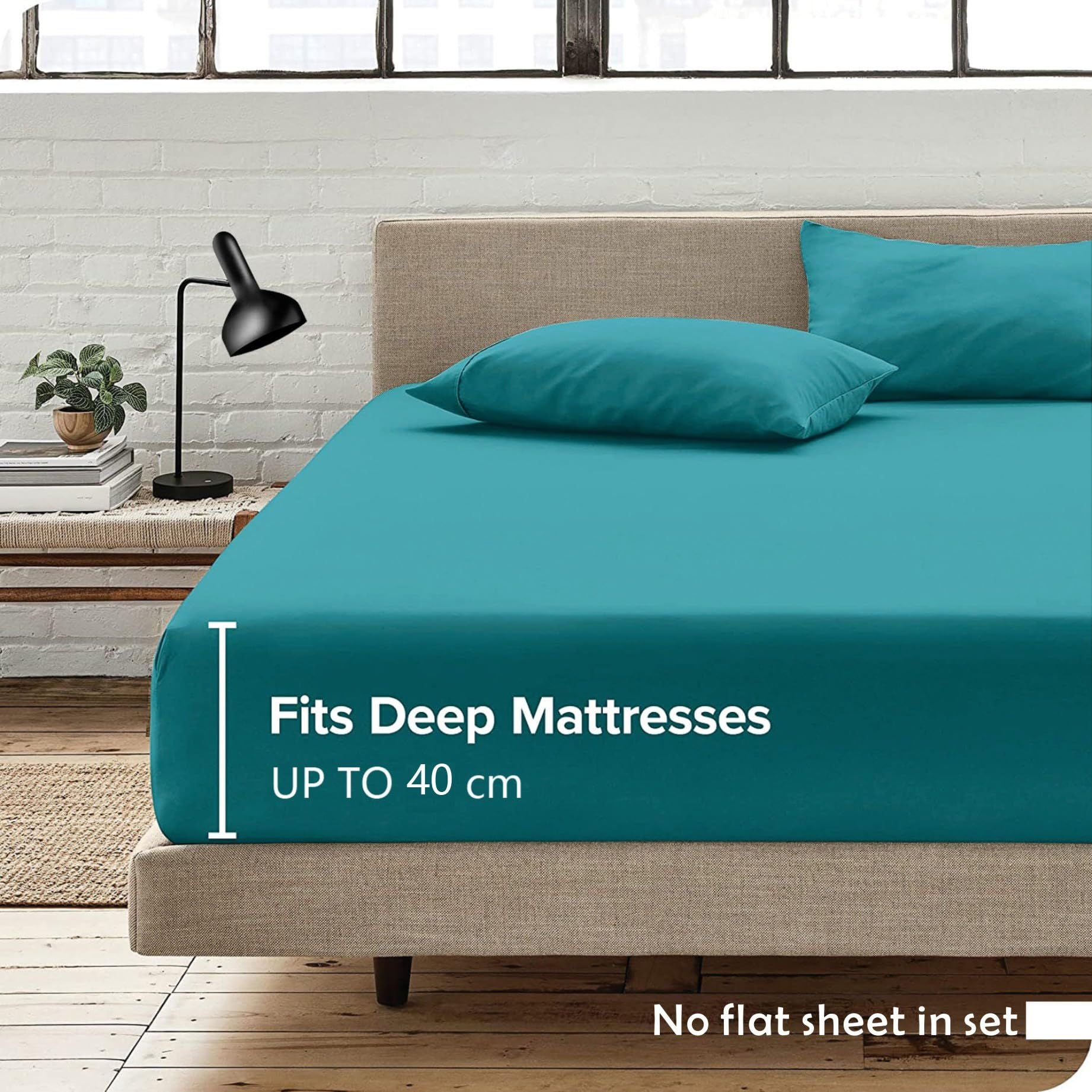 2 Piece Fitted Sheet Set- Fitted Sheet & Pillowcases -Breathable Bedding - Wrinkle, Fade, Stain Resistant- 40cm Deep Pocket Fitted Bed Sheet Set(Biscay blue,Single)