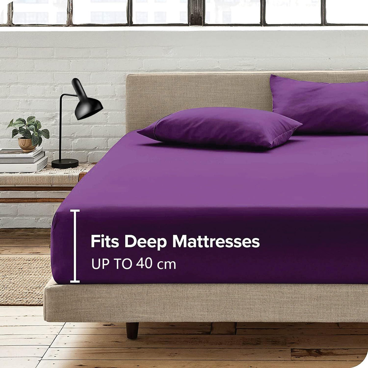 2 Piece Fitted Sheet Set- Fitted Sheet & Pillowcases -Breathable Bedding - Wrinkle, Fade, Stain Resistant- 40cm Deep Pocket Fitted Bed Sheet Set(Purple,Single)