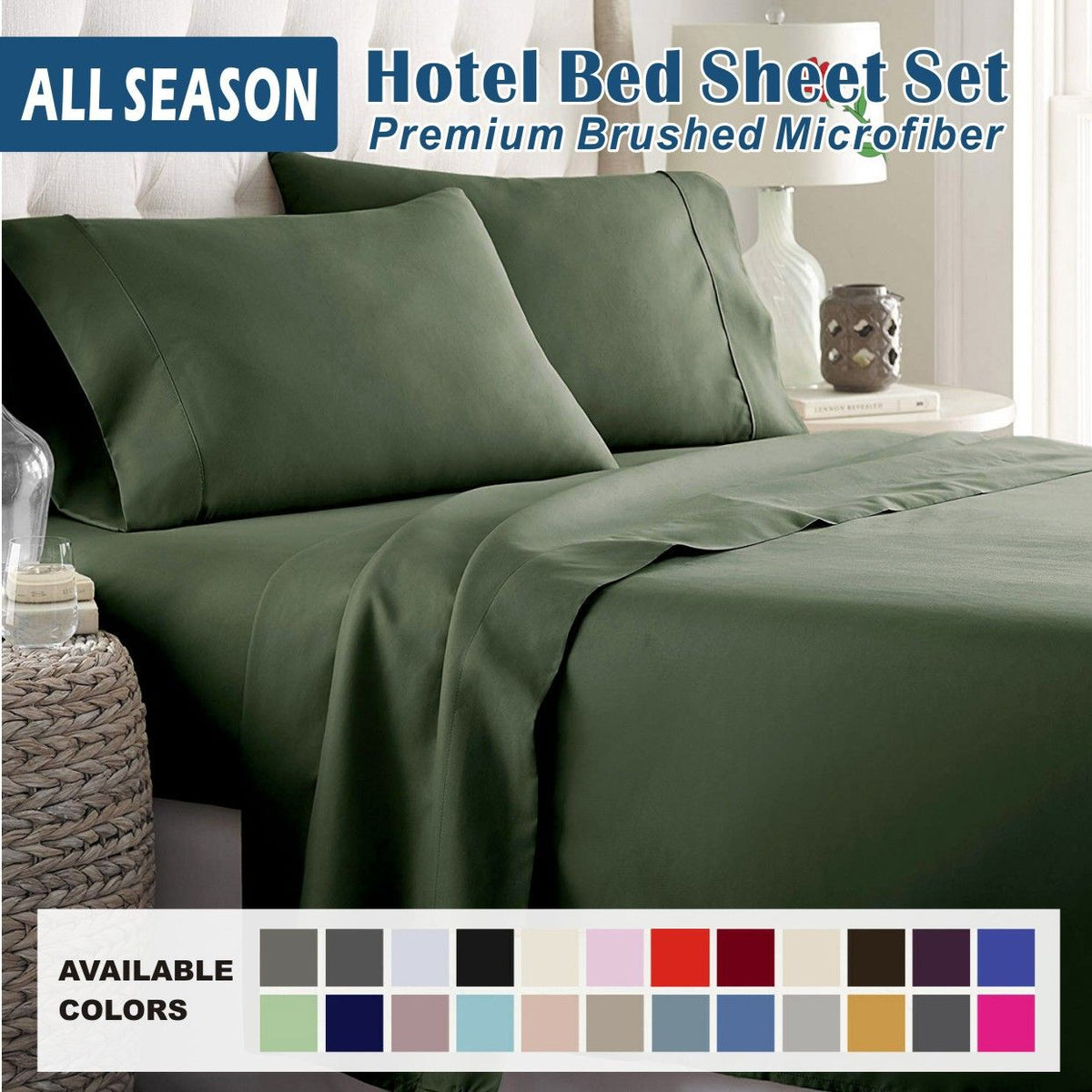 3 Piece Bed Sheet Set- Bedding Sheets & Pillowcases -Breathable Bedding - Wrinkle, Fade, Stain Resistant-Deep Pocket Flat Fitted Bed Sheet Set(Olive green,Single)