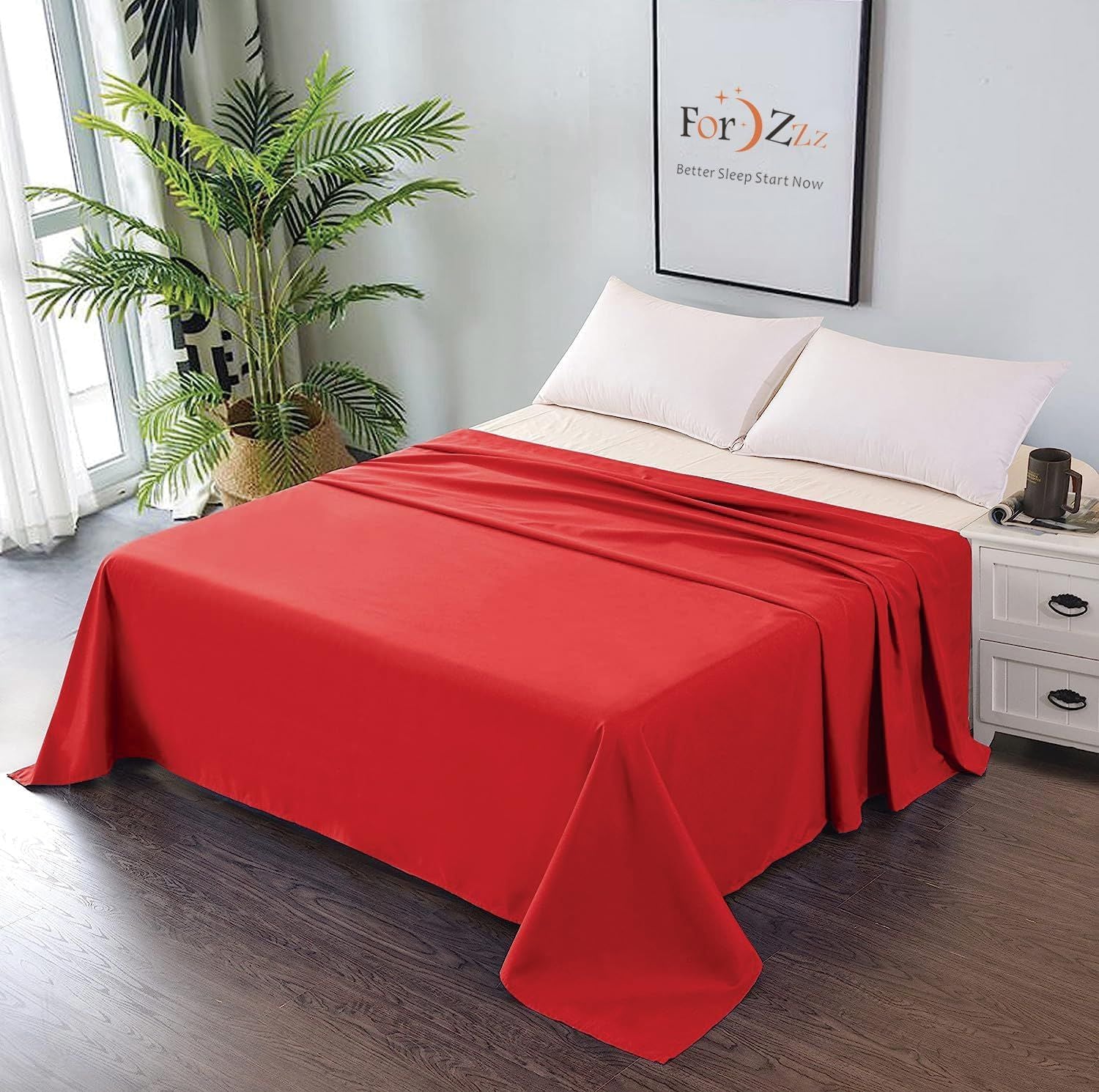 Elegant Comfort Premium Hotel Quality 1-Piece Single Flat Sheet, Luxury and Softest 2000 Thread Count Bedding Flat Sheet(Single,Red)
