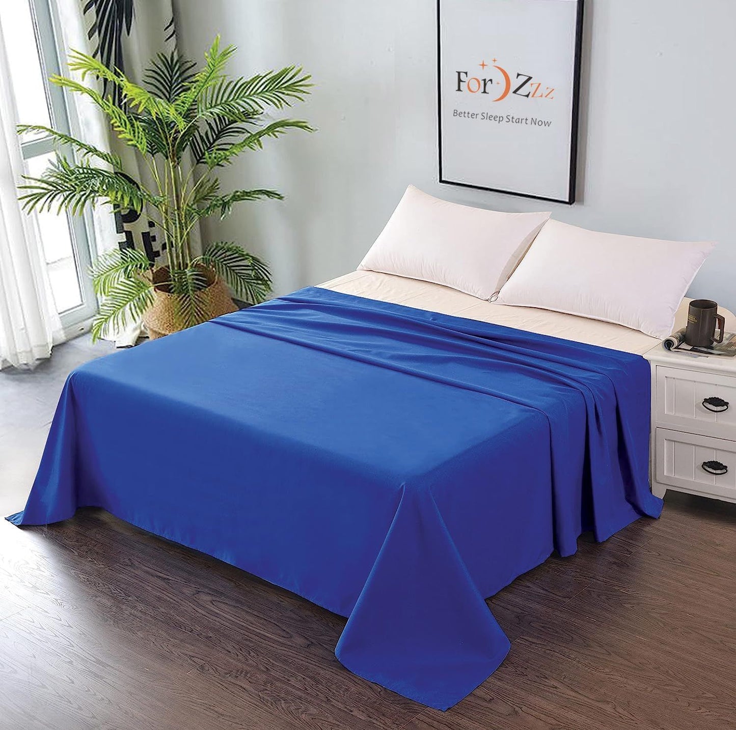 Elegant Comfort Premium Hotel Quality 1-Piece Super King Flat Sheet, Luxury and Softest 2000 Thread Count Bedding Flat Sheet(Super King,Royal blue)
