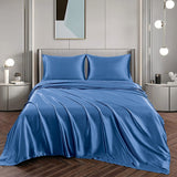 Art Silk Satin Sheet Set Hotel 4 Pieces Fitted/Flat Sheet Bedding Set-Luxury Soft Silky Sheets for Hair and Skin, Similar to Silk Bed Sheets Set 4 Pieces(Double,Ocean)