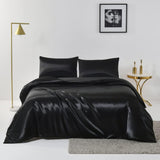 Satin Quilt cover Set Hotel 3 Pieces Quilt cover with Pillowcase, Art Silk Bedding Set-Luxury Soft Silky pillowcase for Hair and Skin, Similar to Silk Duvet/Donna Cover Set- 3 Pieces(Super King,Black)