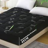 800GSM Mattress Topper Viscose Derived from Bamboo, Thick Pillowtop Fitted Mattress Cover with 45cm Deep Skirt - Machine Washable Hypoallergenic(Double,Black)