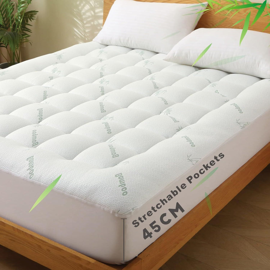 800GSM Mattress Topper Viscose Derived from Bamboo, Thick Pillowtop Fitted Mattress Cover with 45cm Deep Skirt - Machine Washable Hypoallergenic(Double,Green)