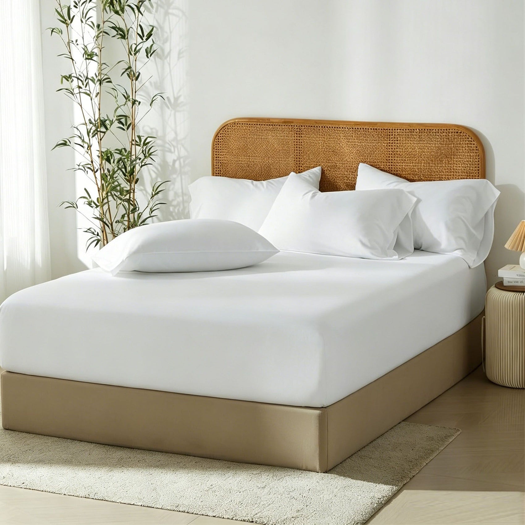 2 Piece Hotel Bamboo Cooling Fitted Sheet Set & Pillowcase -Ultra Soft 2000TC Breathable Fitted Bed Sheets Set with 37 Centimetre Deep Pocket-Cooling Sheets for Hot Sleepers(White,King Single)
