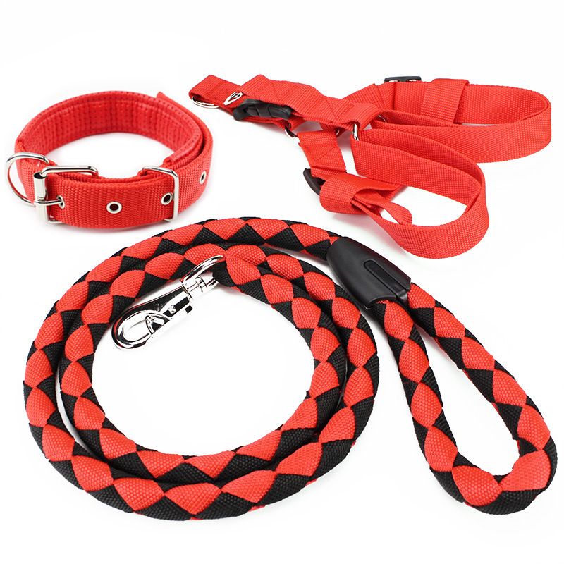 Billionaire dog PP Pet Leash Harness Set S Black three-piece set L (WIDTH 2.5 * length 1.5 meters)