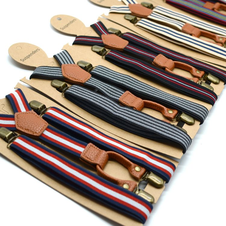 Men's 4 Clip Suspenders 2.5cm Striped Elastic CR-067