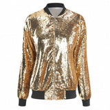 Women Sequin Baseball Jacket HANCY Loose Polyester Gold L European and American explosions