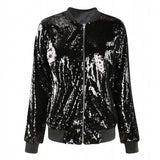 Women Sequin Baseball Jacket HANCY Loose Polyester Black L European and American explosions