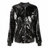 Women Sequin Baseball Jacket HANCY Loose Polyester Black L European and American explosions