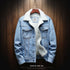 Men Fleece Lined Denim Jacket Korean Style Thick... Light Blue Size: L; Height (cm): 170-175; Weight (kg): 65-75; Bust (cm): 104; Shoulder width (cm): 45; Length (cm): 68; Sleeve length (cm): 62
