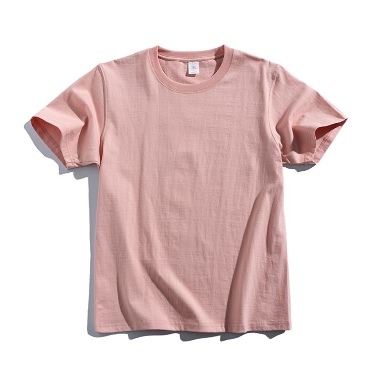 270g Cotton T Shirt Men Short Sleeve Crewneck Pink XXL (suitable for 77.50 kg-85.00 kg