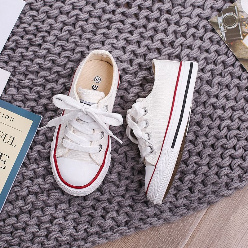 OPOEE Kids Canvas Shoes Low Top Lace Up White 22