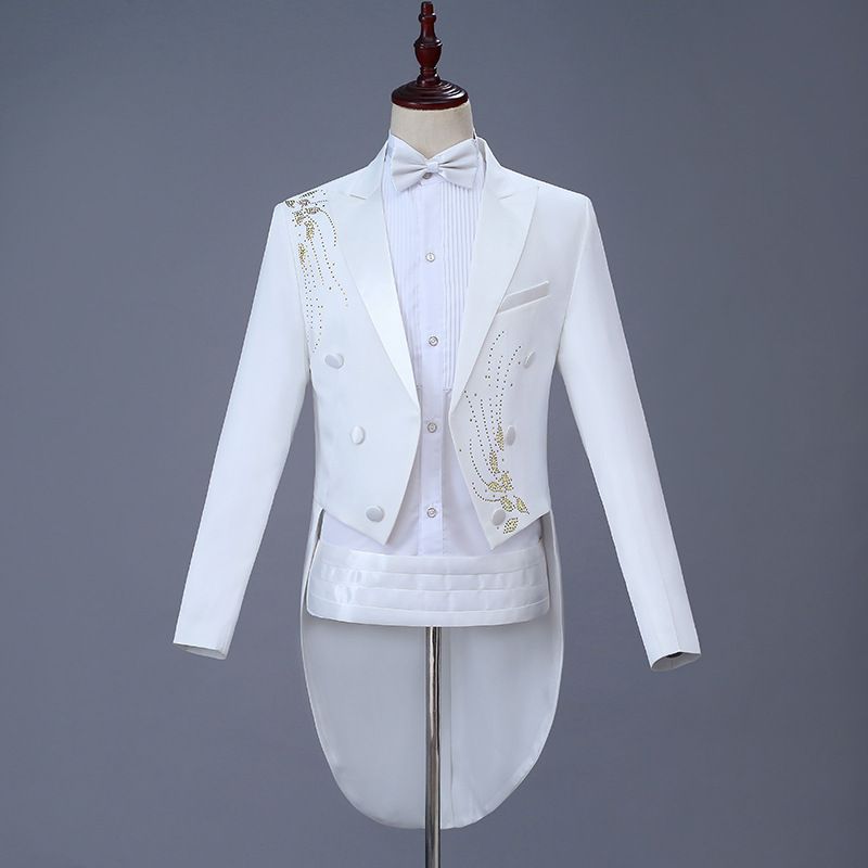 Men Slim Tuxedo Suit Stage Performance Formal Wear Gold drill
