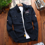 Jekop Men Long Sleeve Cotton Shirt Outdoor Workwear Dark Blue