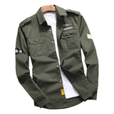 Jekop Men Long Sleeve Cotton Shirt Outdoor Workwear Army Green