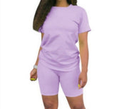 Ishilian Women Solid Color Polyester Spandex Casual Suit Light purple