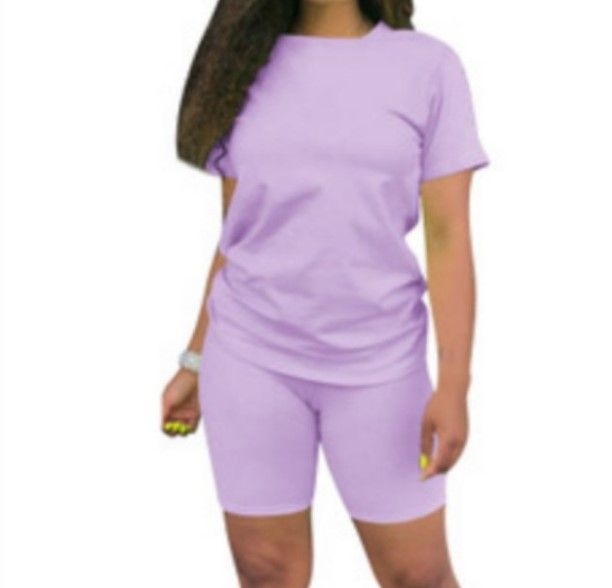 Ishilian Women Solid Color Polyester Spandex Casual Suit Light purple