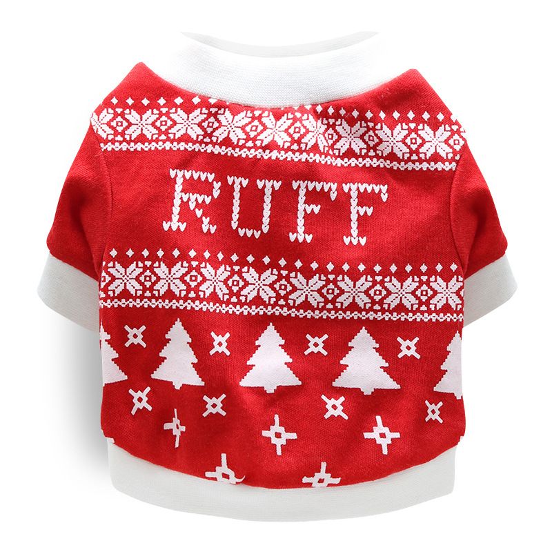 DROOLING DOG Pet Dog Cat Clothes Cotton T Shirt Red background and white border (Christmas tree) Size: L; Neck (cm): 32-38; Bust (cm): 44-50; Back length (cm): 31-35; Recommended pet weight (kg): 7.0 - 10.0