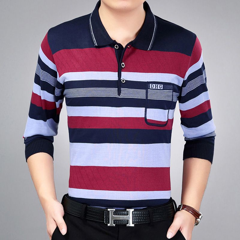 Men Pullover Collar Striped Knitwear Breathable... Red