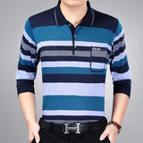 Men Pullover Collar Striped Knitwear Breathable... Dark blue XXXL