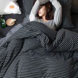 SHANGPIN Cotton Bedding Set Stripe 60 Thread Count 1.8m bed hat [quilt cover 200*230/bed hat 180*200] four-piece set