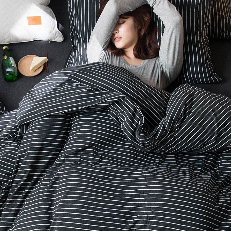 SHANGPIN Cotton Bedding Set Stripe 60 Thread Count 1.8m bed hat [quilt cover 200*230/bed hat 180*200] four-piece set