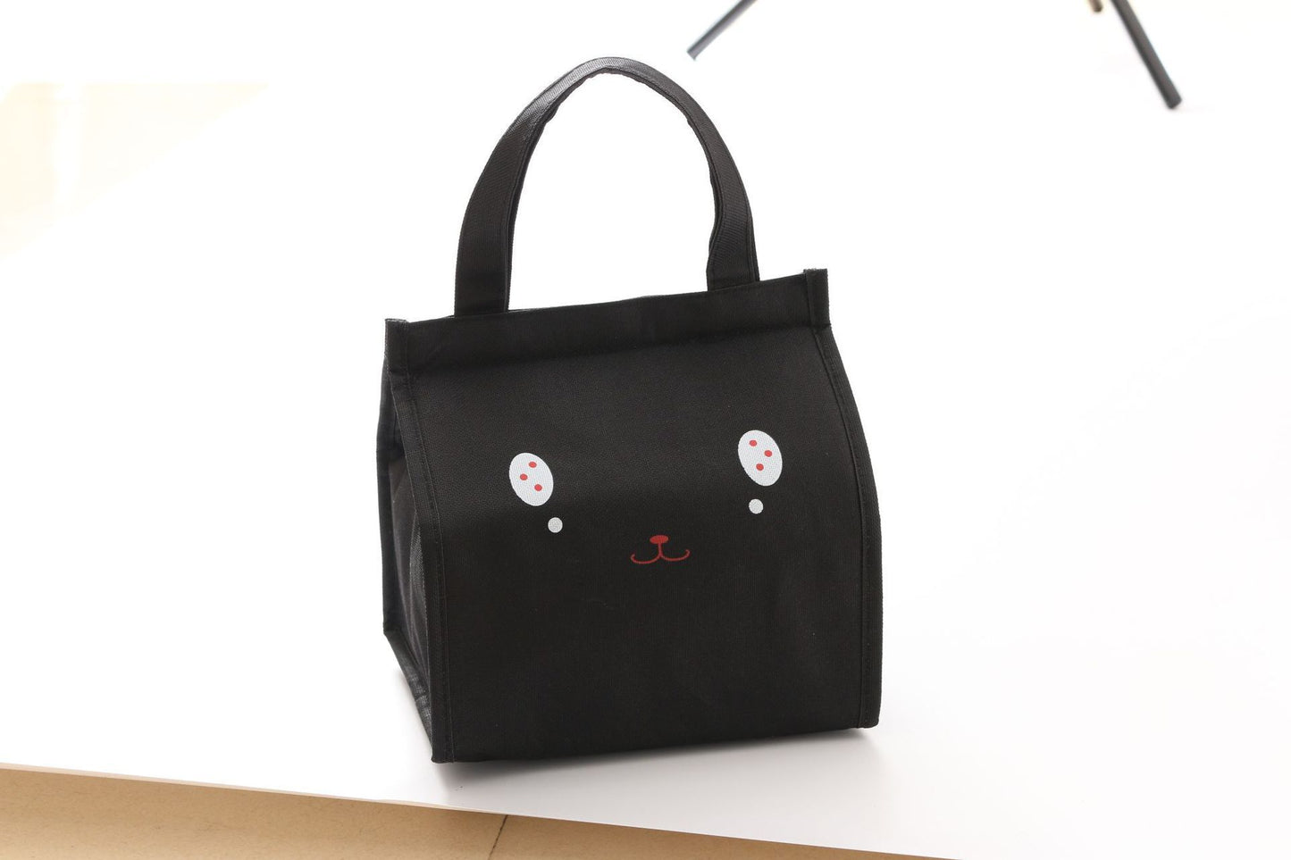 Children Lunch Bag Portable Insulated Oxford Cloth Cat Cat Head black B3-1