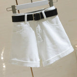 High Waist Cotton Denim Shorts Wide Leg White