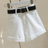 High Waist Cotton Denim Shorts Wide Leg White